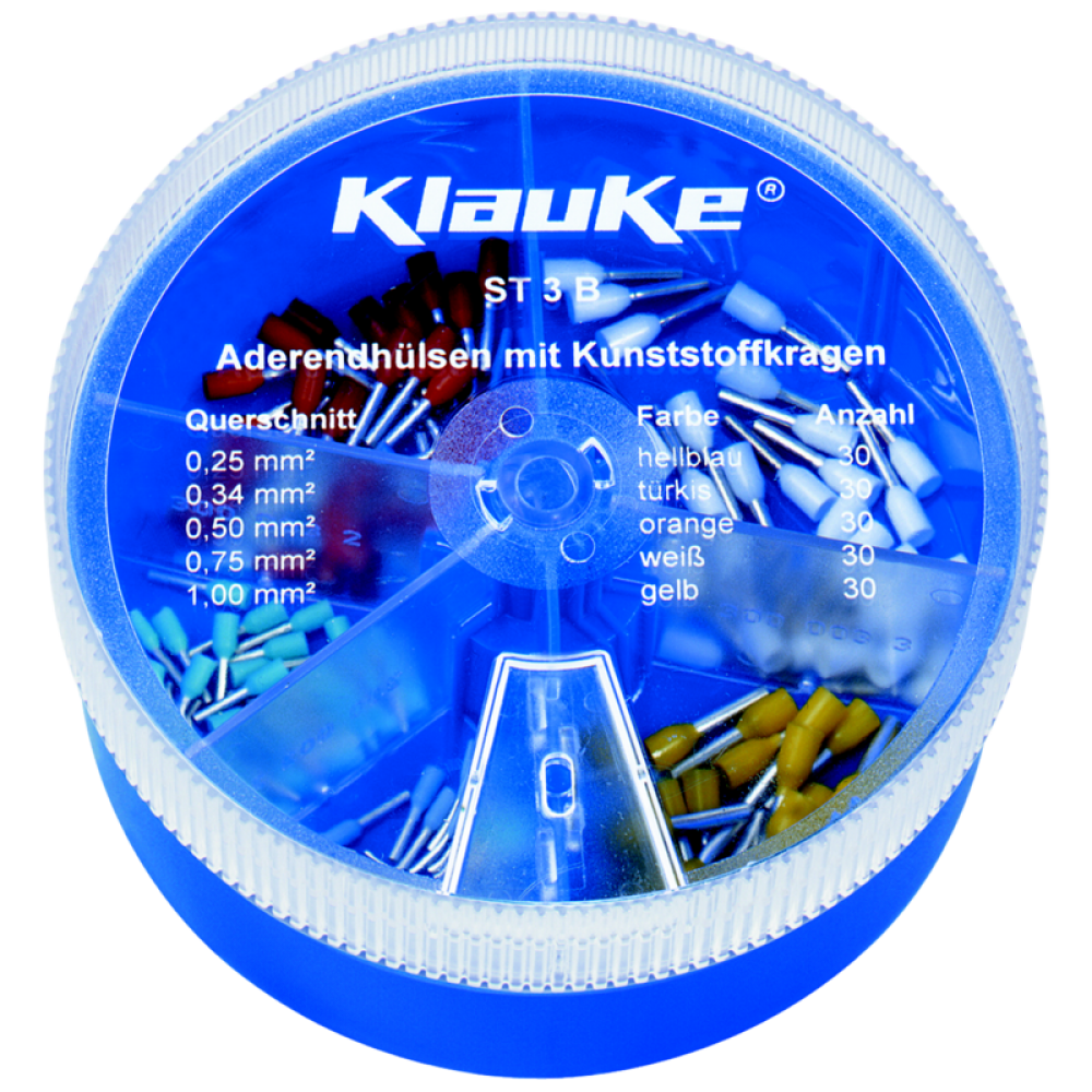 Набор изолированных втулочных кабельных наконечников KLAUKE ST11B, DIN 46228, 0,5–2,5 мм2