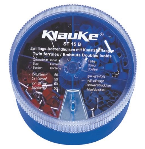 Набор двойных изолированных втулочных кабельных наконечников KLAUKE ST15B, DIN 46228, 0,25–1,0 мм2